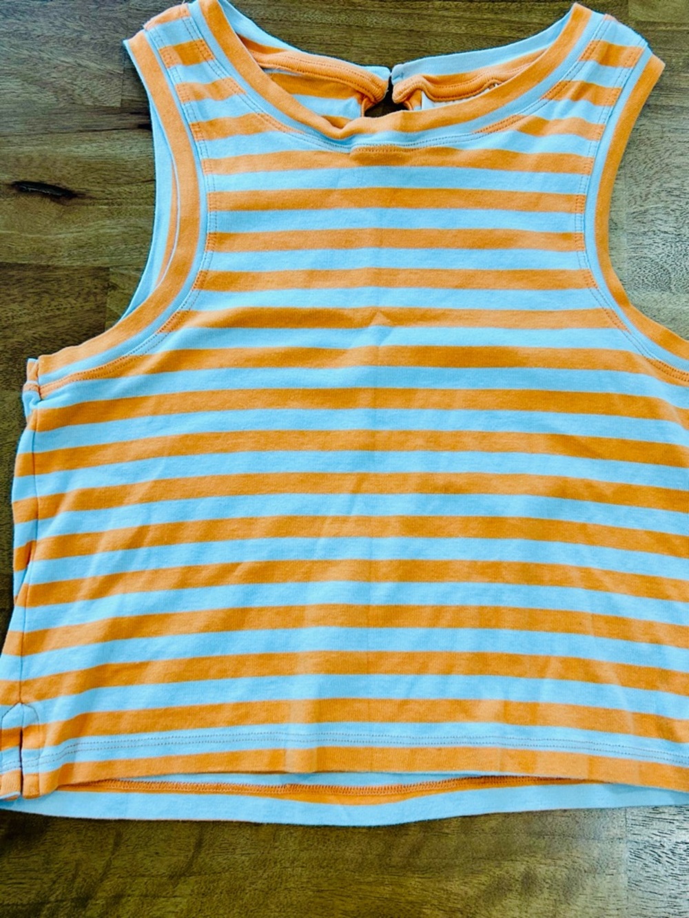 Maeve by Anthro Bright Peach/Orange & Light Blue Striped Cropped Tank - Small